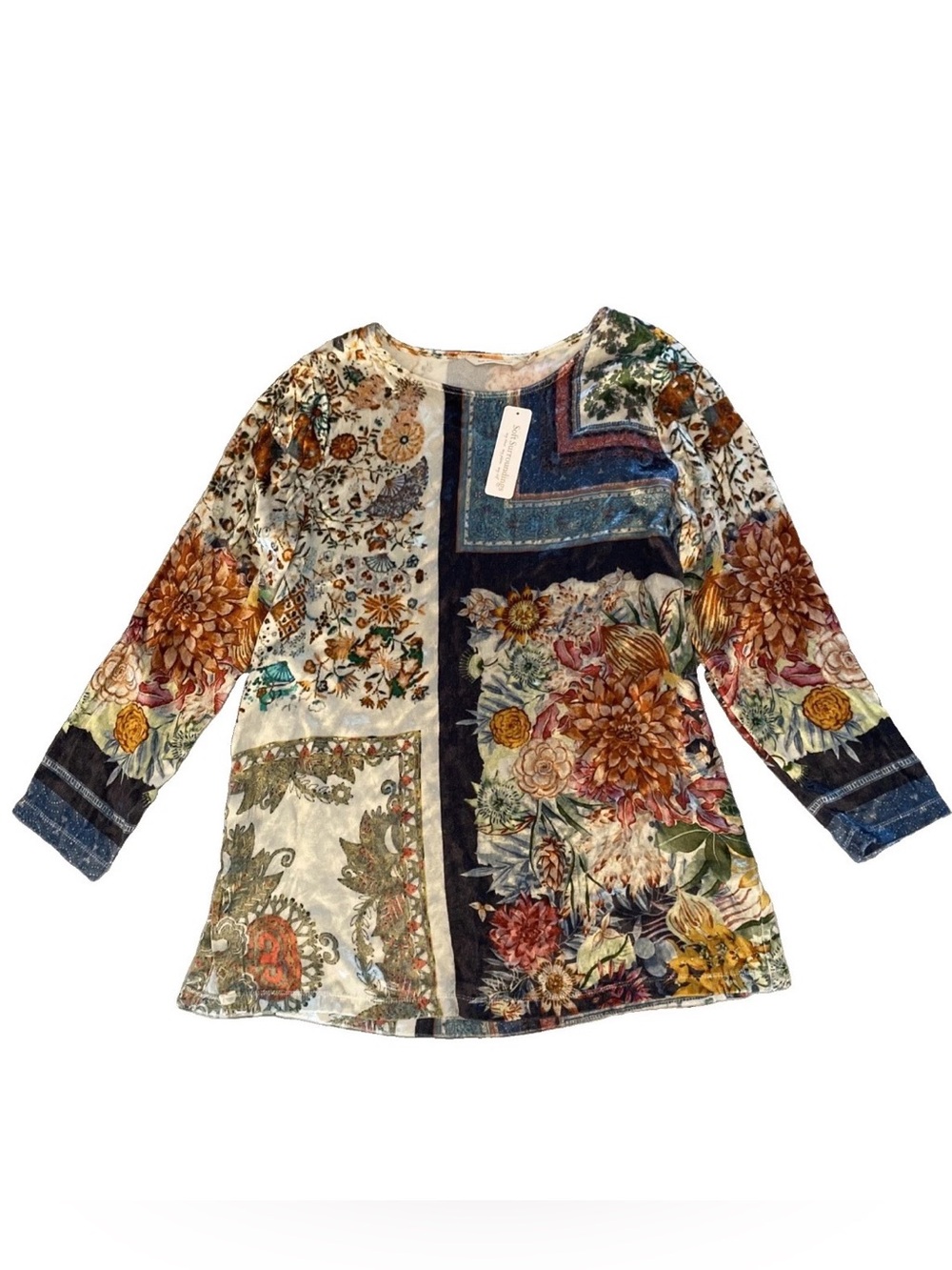 NWT Soft Surroundings Ashbury Mixed-Print Floral Crushed Velvet Tunic Top Large - Picture 1 of 14